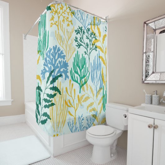 Korallenriff, Algen Nahtlose Muster. Duschvorhang (Beispiel)