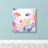 Korallenriff | Aquarellfarbener Fisch Leinwanddruck (Insitu (Holzboden))