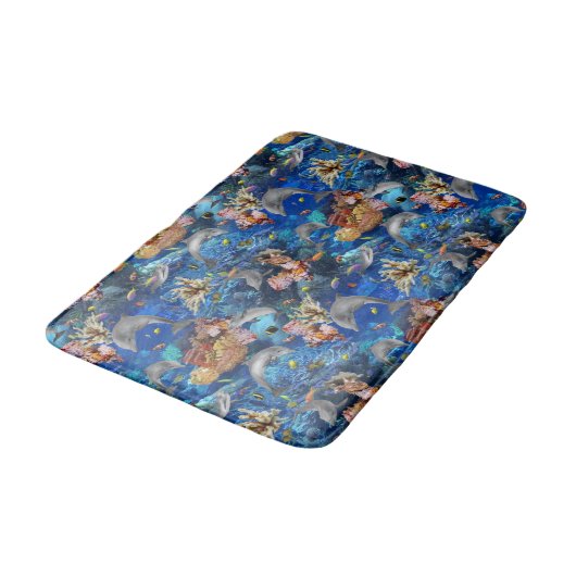 Korallenriff-Delphine und Fische Badematte (Schrägansicht)