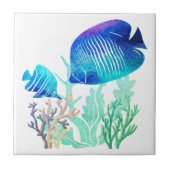 Korallenriff Fische Aquarellfarben Marine Leben Fliese (Vorderseite)