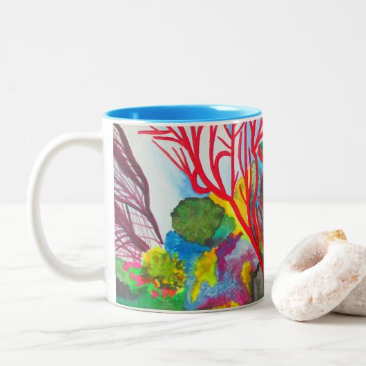 Korallenriff Great Barrier Reef Kunst Zweifarbige Tasse (Mit Donut)