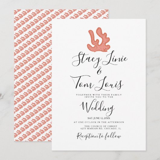 Korallenriff Hand gezogen tropischen Strand Einladung (Vorne/Hinten)