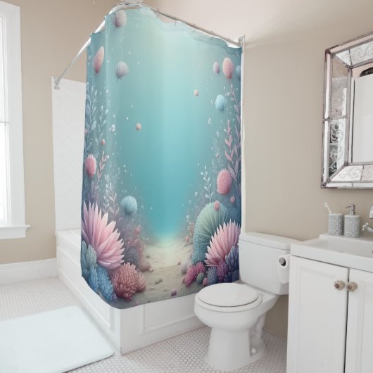 Korallenriff in pastellfarbenen Badezimmerzubehör Duschvorhang (Beispiel)