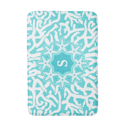 Korallenriff Meeresfrüchte Monogramm| Aqua Blue Badematte (Vorderseite Vertikal)