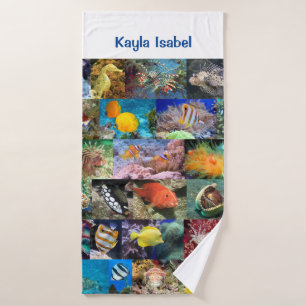 Korallenriff Meeresleben Fische Tiere Fotos Name Badehandtuch