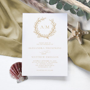 Korallenriff Nautical Beige Minimal Wedding Einladung