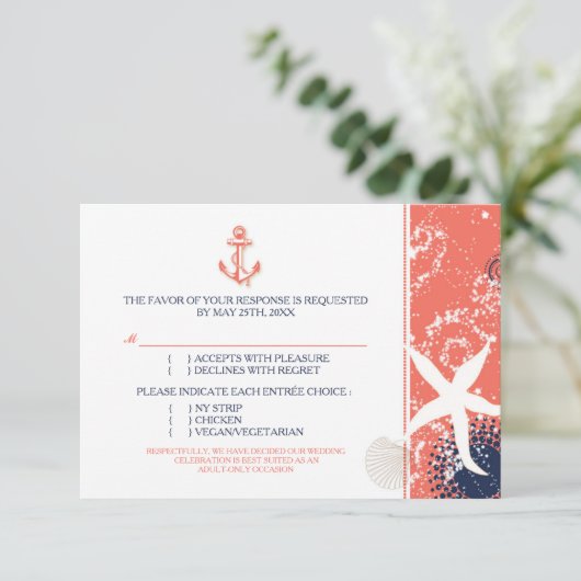 Korallenriff RSVP Karte (Stehend Vorderseite)