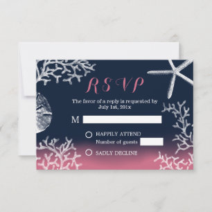 Korallenriff Seestern Marine Rosa Strand Hochzeit RSVP Karte