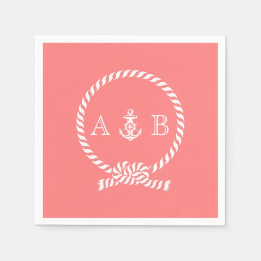 Korallenriff und Anker Mit Monogramm Serviette (Vorderseite)