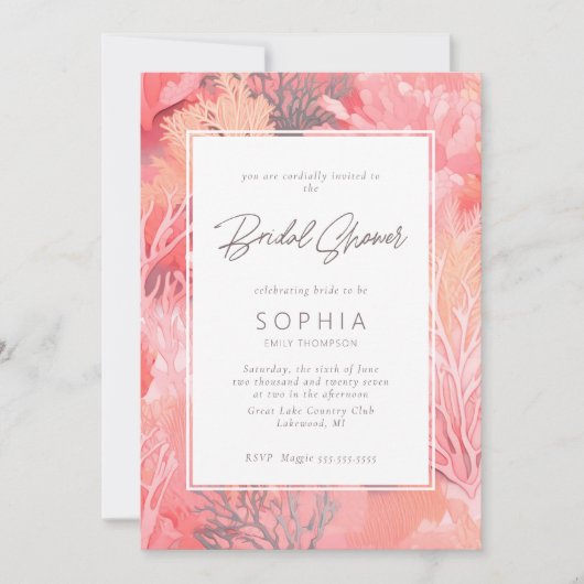 Korallenriff Vibranntes Brautparty - rot Einladung (Vorderseite)