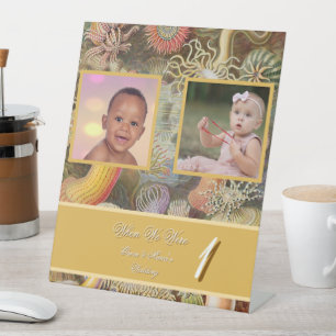 Korallenriff Vintage-Foto-Alter Hochzeitstisch-Num Sockelschild