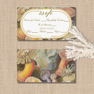 Korallenriff Vintage Gold Tone Hochzeit RSVP Begleitkarte
