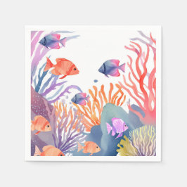 Korallenriff | Wasserfarbe Bunte Fische Ozean Serviette