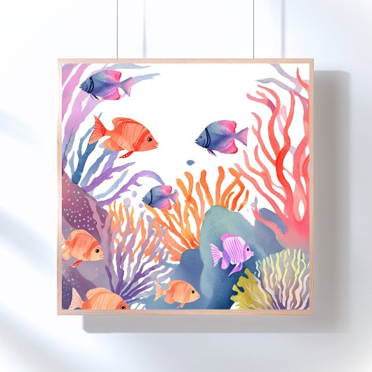 Korallenriff | Wasserfarben Bunte Fische Ozean Poster