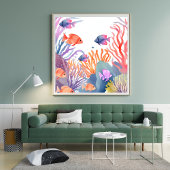 Korallenriff | Wasserfarben Bunte Fische Ozean Poster
