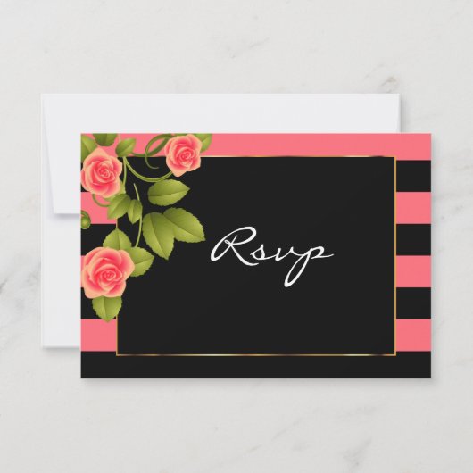 Korallenriffe auf Korallen und schwarze Streifen RSVP Karte (Rückseite)
