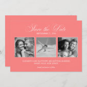 Korallenrosa 3-Foto-Vorlage Hochzeit Speichern Sie Save The Date (Vorne/Hinten)