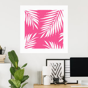 Korallenrosa, Blätter aus weißem Acrylpalm Poster