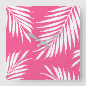Korallenrosa, Blätter aus weißem Acrylpalm Quadratische Wanduhr (Vorderseite)