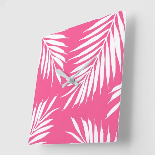 Korallenrosa, Blätter aus weißem Acrylpalm Quadratische Wanduhr (Winkel)