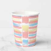 Korallenrosa Blau Gelb Weiße Streifen Pappbecher (Links)