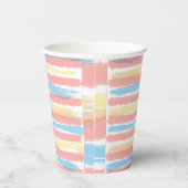 Korallenrosa Blau Gelb Weiße Streifen Pappbecher (Rechts)