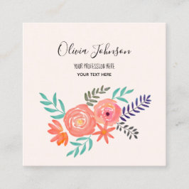 Korallenrosa Blume Bouquet Quadratische Visitenkarte