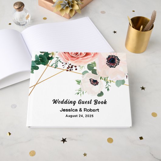 Korallenrosa Blume Elegante Blumenhochzeit nach Ma Gästebuch (Vorderseite Offen)