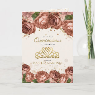 Korallenrosa Blumen Gold Glitter Quinceañera Foto Einladung