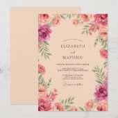 Korallenrosa Blumenhochzeit Einladung (Vorne/Hinten)