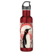 Korallenrosa Creme Pinguin im Art Deco geometrisch Edelstahlflasche (Vorderseite)
