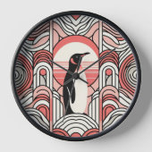 Korallenrosa Creme Pinguin im Art Deco geometrisch Uhr (Vorderseite)