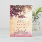 Korallenrosa Eichenbaum & Liebesvögel Brautparty Einladung (Stehend Vorderseite)