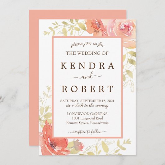 Korallenrosa Elegante Rose Einladung zur Hochzeit (Vorne/Hinten)