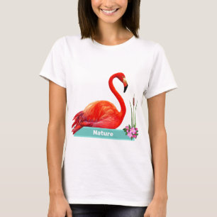 Korallenrosa Flamingo & Blumen T-Shirt