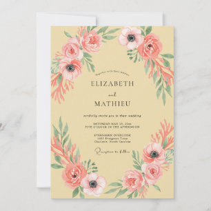 Korallenrosa Floralbogen-Hochzeit Einladung