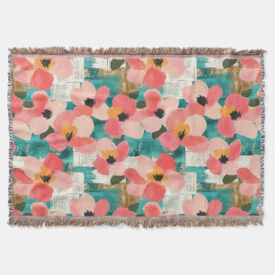 Korallenrosa Florales Türkis Vintage Decke