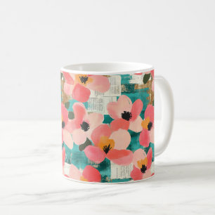 Korallenrosa Florales Türkis Vintage Kaffeetasse