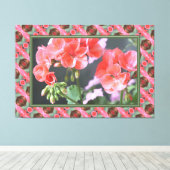 Korallenrosa Geranien mit dunkelgrünen Leinwanddruck (Insitu (Holzboden))