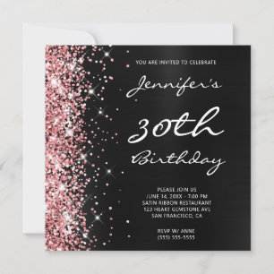 Korallenrosa Glitter Schwarz Ombre Folie 30. Gebur Einladung