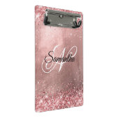 Korallenrosa Glitzer Extravagant Monogram Rose Gol Mini Klemmbrett (Schrägansicht)