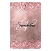 Korallenrosa Glitzer Extravagant Monogram Rose Gol Mini Klemmbrett (Rückseite)