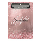 Korallenrosa Glitzer Extravagant Monogram Rose Gol Mini Klemmbrett (Vorderseite)