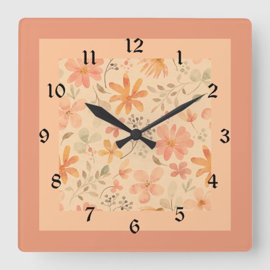 Korallenrosa, goldfarbene Mischung und passend Quadratische Wanduhr (Vorderseite)