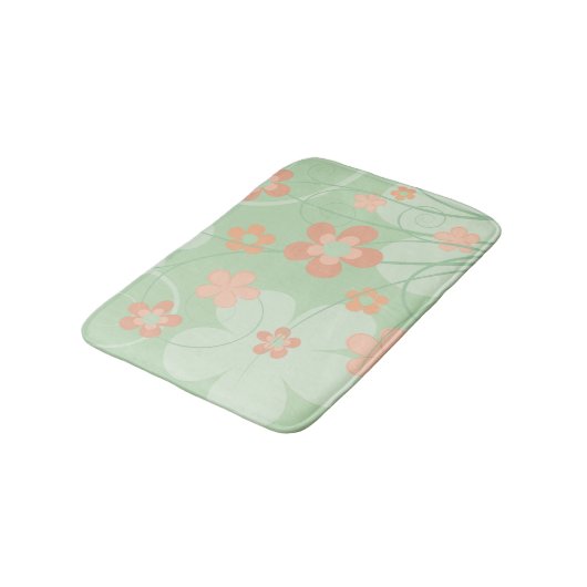 Korallenrosa Grüne Blume Einfache niedliche Frühli Badematte (Schrägansicht)