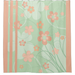 Korallenrosa Grüne Blume Einfache niedliche Frühli Duschvorhang