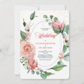 Korallenrosa Grüne Rose Blumenzwiebeleinladung Einladung (Vorderseite)