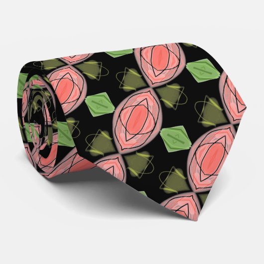 Korallenrosa Grüntöne und Schwarz Krawatte (Gerollt)