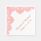 Korallenrosa Imitate auf Weiße Hochzeit Serviette (Vorderseite)