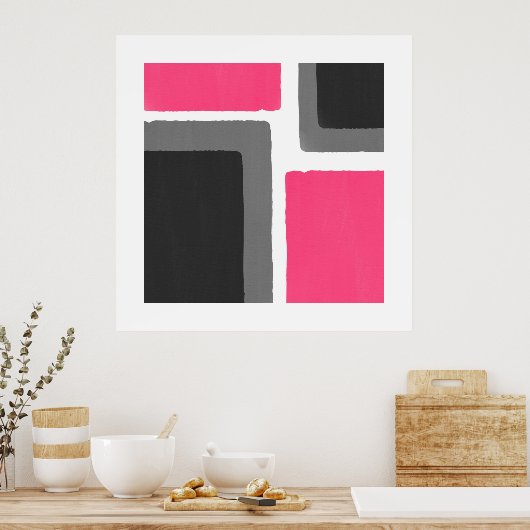 Korallenrosa Minimalistischer schwarzer Farbblock Poster (Küche)
